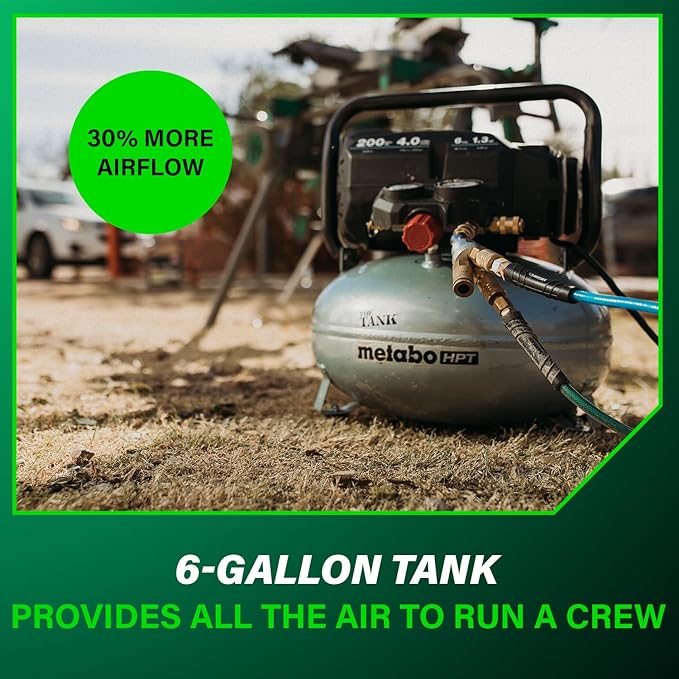 Metabo HPT Air Compressor, THE TANK, Portable Pancake Air Compressor 200 PSI, 6 Gallon Tank, Versatile for Use with Framing, Siding, Finish, Brad or Roofing Nailers, EC914S
