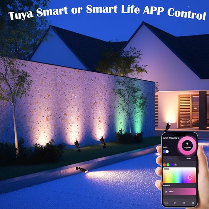 Landscape Spotlights Outdoor 12V Low Voltage with 5W Smart MR16 LED Bulbs,RGB Color Changing Tunable White IP65 Waterproof Directional Uplights for House Trees Yard Patio