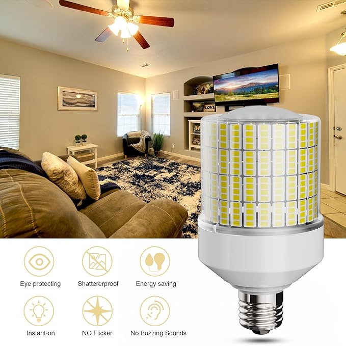 700W Equivalent 10500LM Corn Bulbs (1-Set) - 90% Energy Saving, IP65 Waterproof, E26/E39, 70W 3000K Warm, Warehouse High Bay Lights, ETL/FCC/ROHS/CE Certified, Not Dimmable