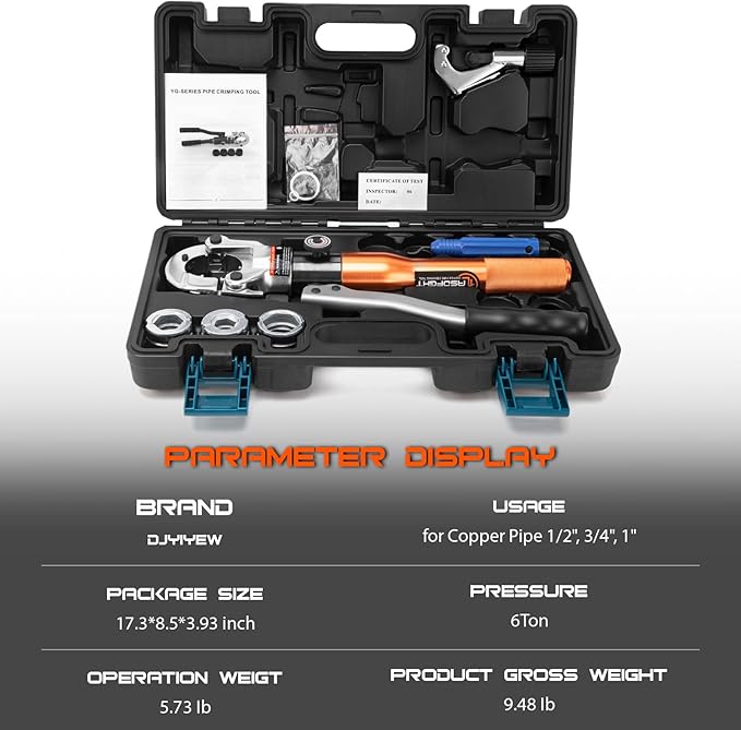 Copper Pipe Crimping Tool - with 1/2", 3/4", 1" Jaws, Copper Tube Fittings Hydraulic Pipe Crimping Tool for Pro Press, Viega Copper Pipe Fittings