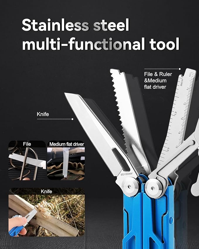 MINI Multitool Pliers,14-In-1 Survival Gear For Outdoor,Home,And Auto RepairBirthday Christmas Gifts For Men Boyfriend Dad Husband(Blue)