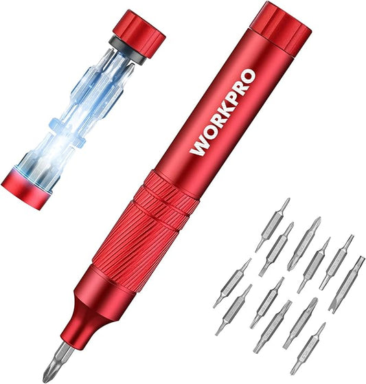 WORKPRO 24 in 1 Multi Bit Mini Screwdriver Set Magnetic, Manual Pen Screwdrivers, Tough S2 Steel Small Screwdriver Bits for Eyeglass, Watch, Laptop, Phone, Jewelry and Electronic, Red