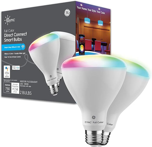 Cync GE BR30 Smart Bulb WiFi LED Light Bulbs - Color Changing Indoor Floodlight - Bluetooth Light Bulb with Alexa & Google Assistant - 9.5W 2-Pack