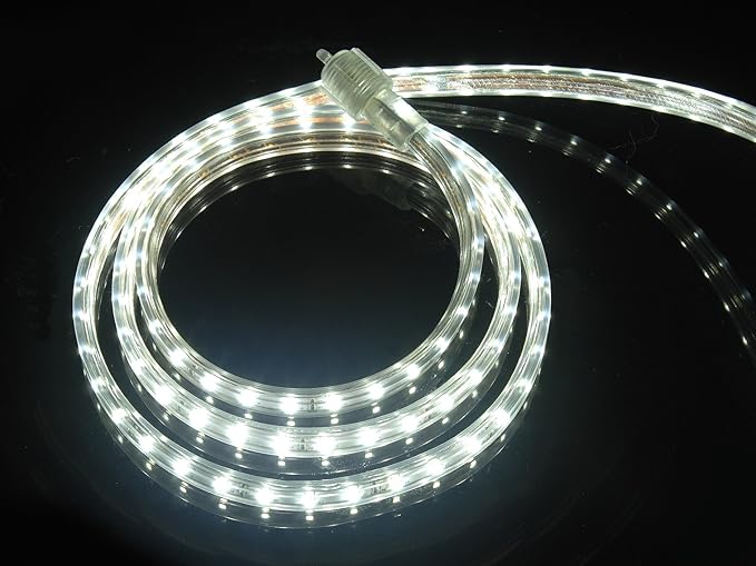 UL Listed, 50 Feet, 5500 Lumen, 6000K Pure White, Dimmable, 110-120V AC Flexible Flat LED Strip Rope Light, 930 Units 3528 SMD LEDs, Indoor Outdoor Use, Accessories Included, Ready to use