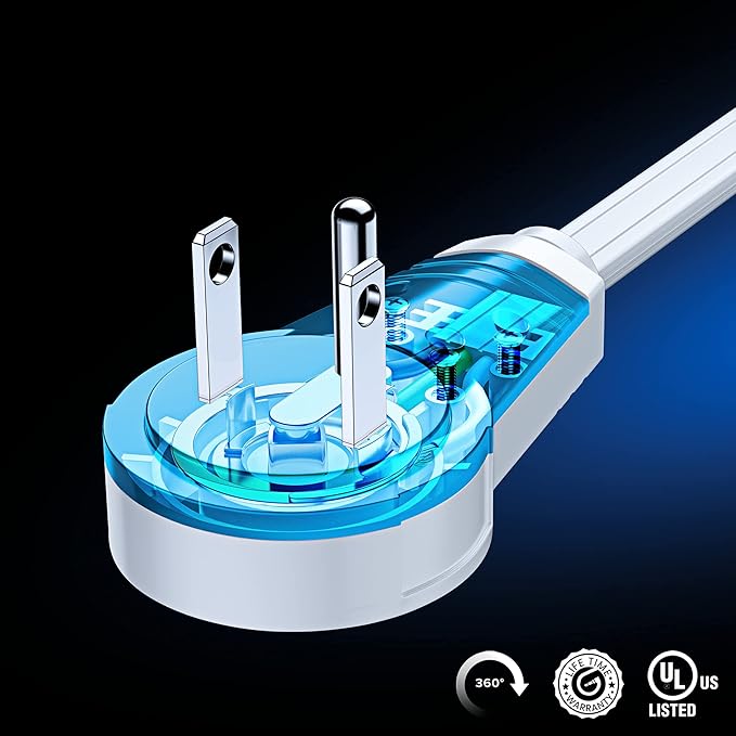 360° Rotating Flat Plug Extension Cord with USB Ports and a Removable Hook White Extension Cord 1 ft (16 Gauge) UL Certified
