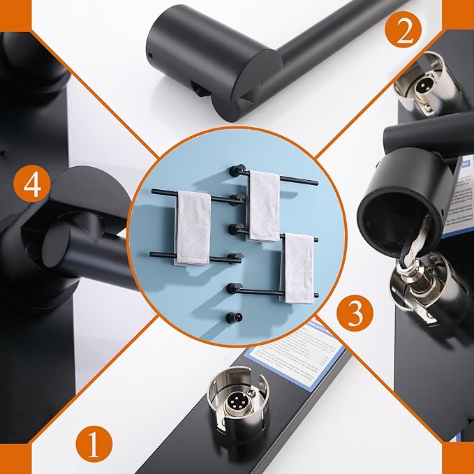 Heated Towel Rack Concealed Smart, 93W Swivel Electric Towel Warmer for Bathroom, Built-in Modular Electric Towel Rack with Timer, Thermostat, LED Display, APP, 5 Bar 180° Rotation, Hardwired, Black