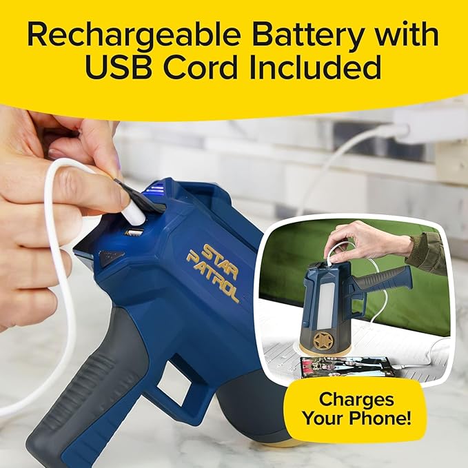 Mega-Bright Rechargeable Spotlight, AS-SEEN-ON-TV, Tactical & Emergency Flashlight, 10 Modes, Turbo Boost Up to 100%, Built-in Kickstand & Phone Charger, for Camping, Emergencies, Walking