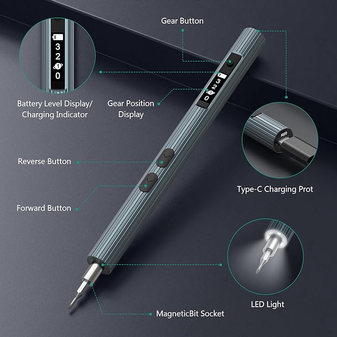 ORIA Electric Screwdriver, 52 in 1 Rechargeable Power Screwdriver Set, Cordless Electric Mini Screwdriver with Charging Dock, Display Screen, Adjustable Torque, LED Lights for Phone Laptop Watch