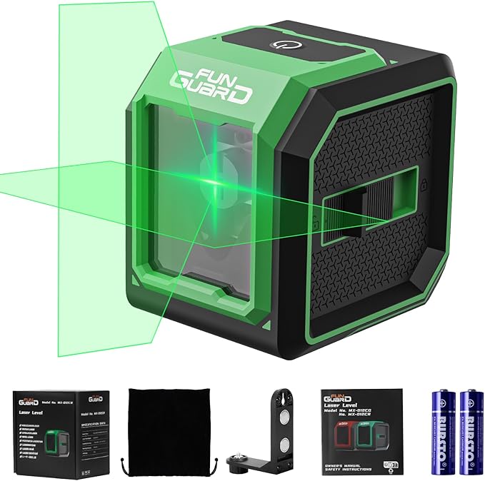 Green Laser Level with Self-leveling& Manual Mode Horizontal and Vertical Lazer Level with 360°Magnetic Bracket, 2xAA Batteries for Construction Home Decoration DIY etc.