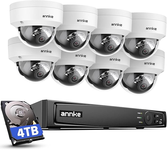 ANNKE 4K 16CH PoE Camera System, H.265+ 12MP NVR, 8X 8MP Wired Dome Security IP Cams, AI Motion Detection, Built-in Mic, 4TB HDD, Spotlight Color Night Vision, Compatible with Alexa, Not PTZ