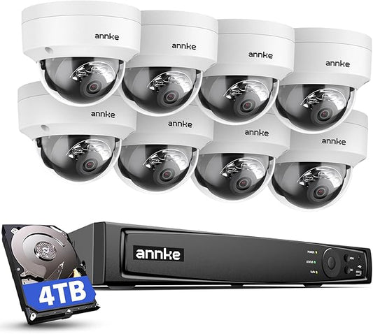 ANNKE 4K 16CH PoE Camera System, H.265+ 12MP NVR, 8X 8MP Wired Dome Security IP Cams, AI Motion Detection, Built-in Mic, 4TB HDD, Spotlight Color Night Vision, Compatible with Alexa, Not PTZ