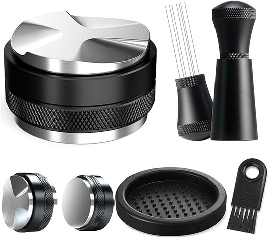 Espresso Accessories Kit 51mm Tamper: 51mm Espresso Tamper and Coffee Distributor, Espresso Tamper Kit Barista Tools with WDT Tool Tamping Mat Brush | Dual Head Espresso Leveler for 51mm Portafilter