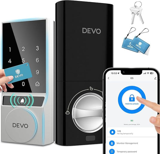 Devo G5 Smart Lock, Front Door Keyless Entry Door Lock, Bulit-in WiFi Door Lock, App Remote Control, Digital Smart Deadbolt, Electronic Touchscreen Keypad, Auto Locks, Easy Installation(Silver)