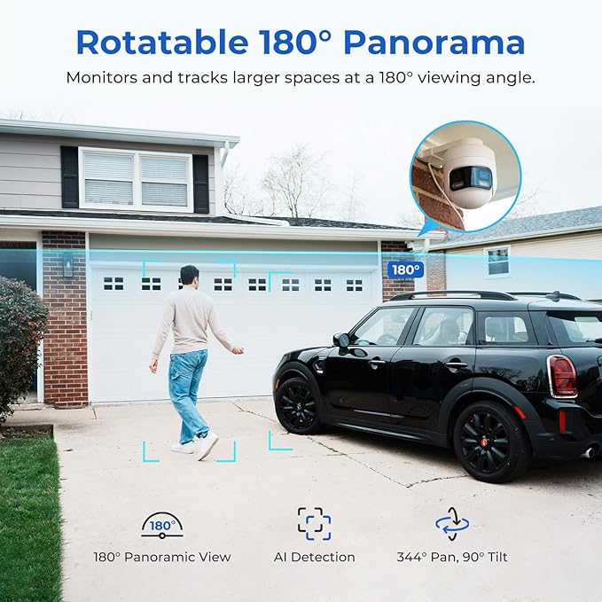 IMILAB EC6 Panorama 3.5K WiFi Plug-in Spotlight Camera: 180° Utra Widely View w/344° Rotatable Dual-Lens Security Camera Outdoor, 6MP Clarity Surveillance Cam, Motion Detection, Color Night Vision