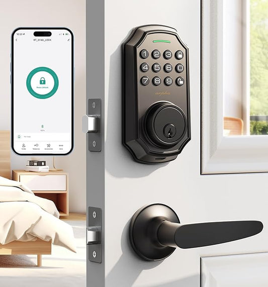 Keyless Entry Door Lock with 2 Handle Set - Smart Electronic Keypad by App - 100 User Codes & One-Time Passcode - Front Door Lock Set - Auto-Lock Front Door - Easy Install