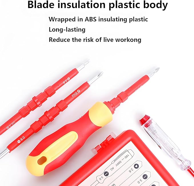 Insulated Screwdriver Set for Electricians – Ergonomic Handle, Magnetized Tips, Durable for Electrical Work, Receptacle & Outlet Screwdriver, Multi-Tool (5 in1)