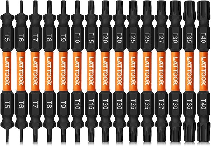 15-Piece Torx Bit Set, LATTOOK Double-ended Security Torx Bit Set Tamper Proof Star Bits, Magnetic S2 Steel, 3'' Long