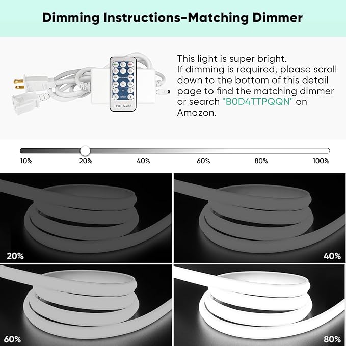 GZBtech Silicone COB Neon Rope Lights 50FT/15M, 6000K Super Bright Cold White Waterproof Neon Strip Light, AC 110-120V Flexible Soft Cuttable Tape Rope Lighting for Indoor Outdoor Home Commercial