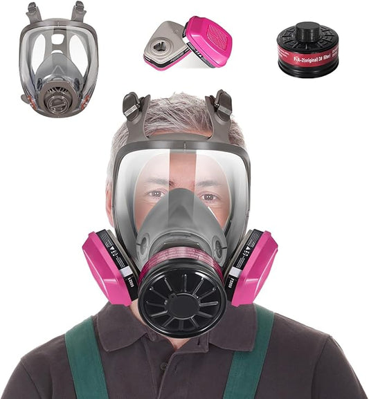 Full Face Gas Mask Respirator with 60921 & 40mm Activated Carbon Filters - Survival Nuclear and Chemical, for Welding Painting Mold Dust Epoxy Resin Polishing Reusable 6800