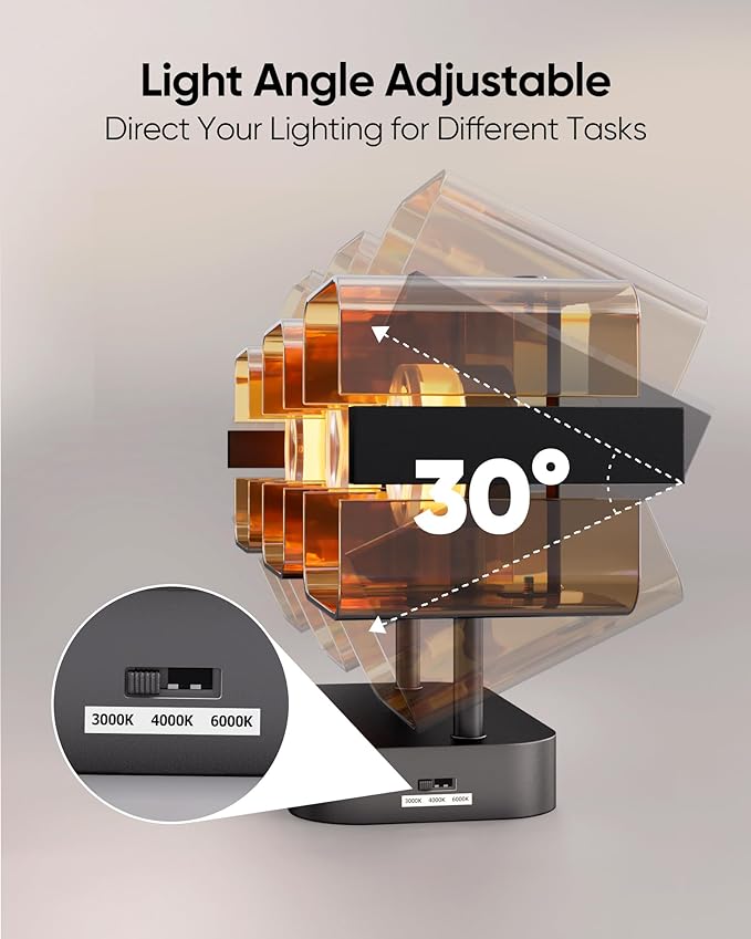 JACKYLED Bathroom Light Fixture, Modern 3-Light Vanity Lights with Art Glass Shades, 3 Color Temperatures LED Bathroom Lighting Fixture Over Mirror, 20W 1200 Lumen 30° Adjustable, Amber Glass