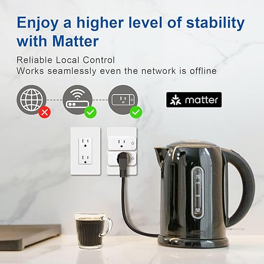 Matter Smart Plug Mini 15A, Support Apple HomeKit, Siri, Alexa, Google, SmartThings, App & Voice Control, Schedule & Timer, Super Easy Setup, 2.4G Wi-Fi Only, ETL&FCC, 4-Pack