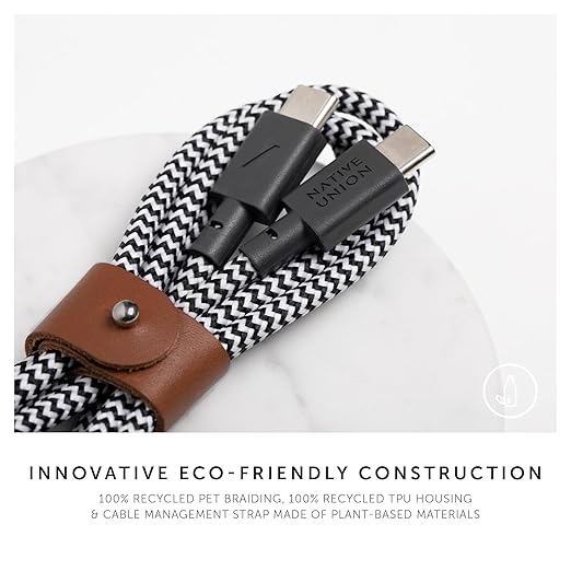 Native Union Type-C Belt Cable - USB-C to USB-C 4ft Ultra-Strong Charging Cable Compatible with iPhone 16, 16 Plus, 16 Pro, 16 Pro Max, iPad Pro, iPad Air, Samsung S24, Flip 6, Fold 6 (Zebra)