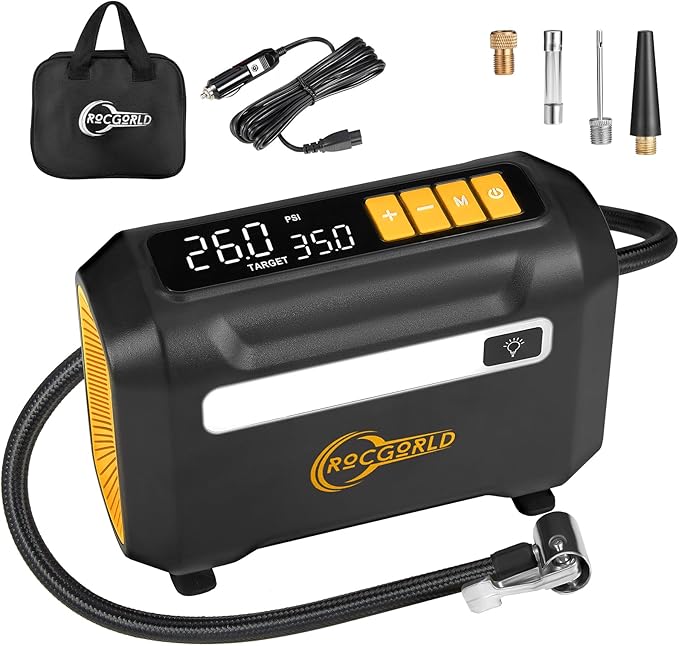 R8 Tire Inflator Portable Air Compressor, DC 12V Portable Air Compressor with Large Dual Digital Screen, 3X Faster Inflation Portable Air Pump for Car Tires, Bike, Motor - Car Accessories