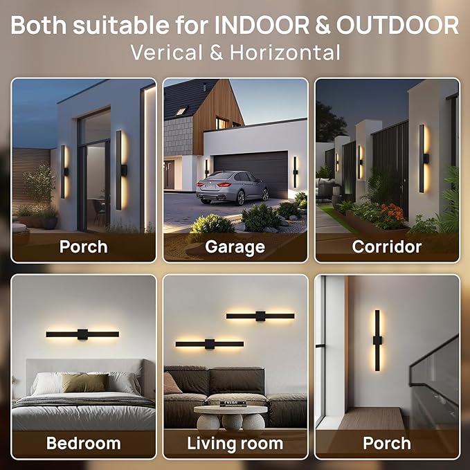 Upgraded 34in Black Long Modern LED Outdoor Wall Lights 3000K 4000K 5000K Dimmable Exterior Wall Sconce Outside Light fixtures for House Garage Front Door