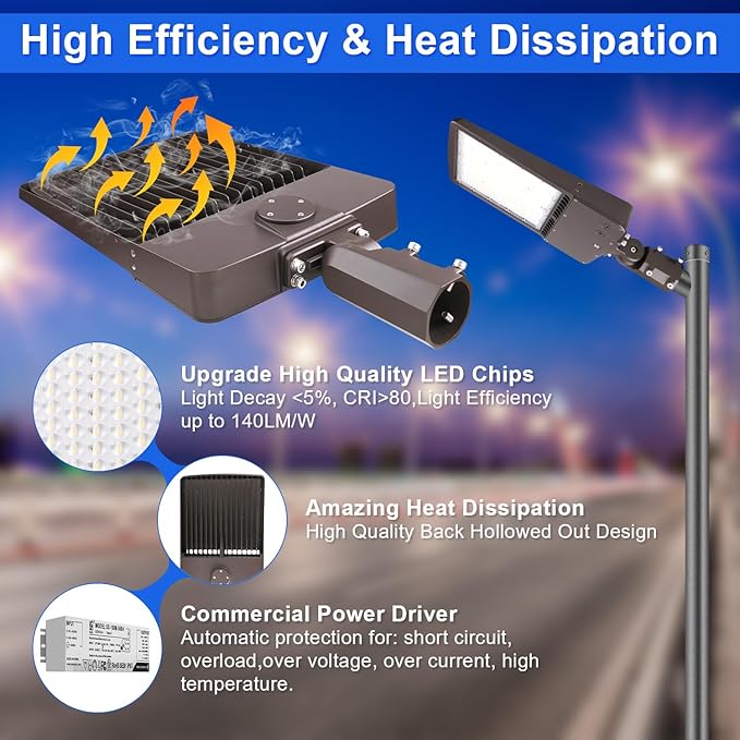 480V 300W LED Parking Lot Light, 42000LM(140lm/w) LED Shoebox Area Light(1000W HID/HPS Equiv.), 5000K Dimmable Outdoor Commercial Street Lighting -10KV Surge Protection IP65 277-480V UL DLC Listed