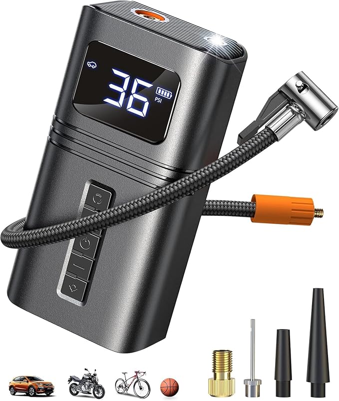 Tire Inflator Portable Air Compressor for Car Tire, Cordless & Strong Power, Air Pump with 6000mAh Battery, Fast inflate 150PSI, Tire Pump with LED Light for Car Bike Motor Ball