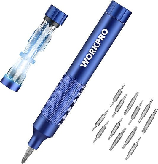 WORKPRO 24 in 1 Multi Bit Mini Screwdriver Set Magnetic, Manual Pen Screwdrivers, Tough S2 Steel Small Screwdriver Bits for Eyeglass, Watch, Laptop, Phone, Jewelry and Electronic, Blue