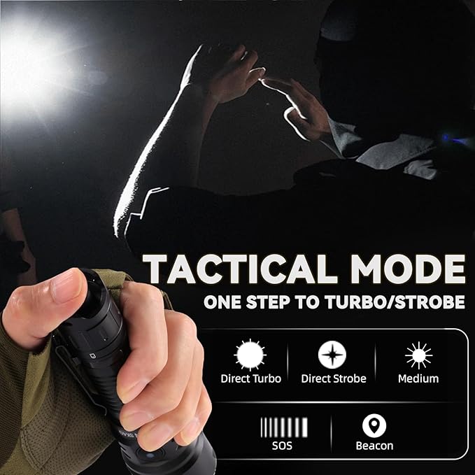 sofirn SK40 Tactical Flashlight 3200 Lumens, Rechargeable EDC Flashlight with 580 Meters Long Throw, Dual Switches LED Flash Light Spotlight for Camping Hiking Hunting Searching