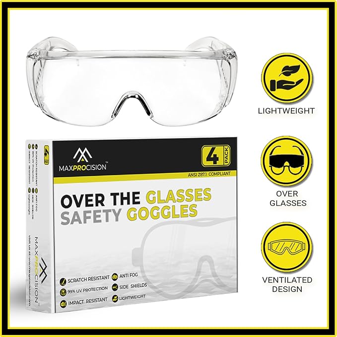 Bulk Packs Safety Glasses Over Eyeglasses - (ANSI Z87, Anti-Fog, Scratch-Resistant, UV Protection)