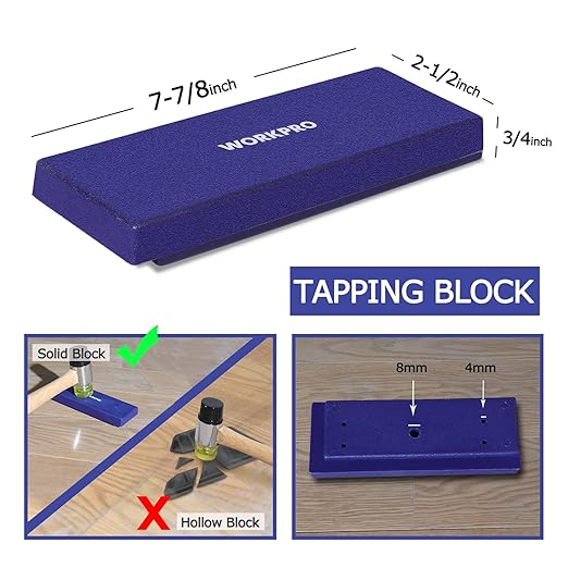 WORKPRO Laminate Wood Flooring Installation Kit with Reinforced Double-Faced Mallet, Heavy Duty Pull Bar, Tapping Block and 30-Piece Spacers Included,Multicolor