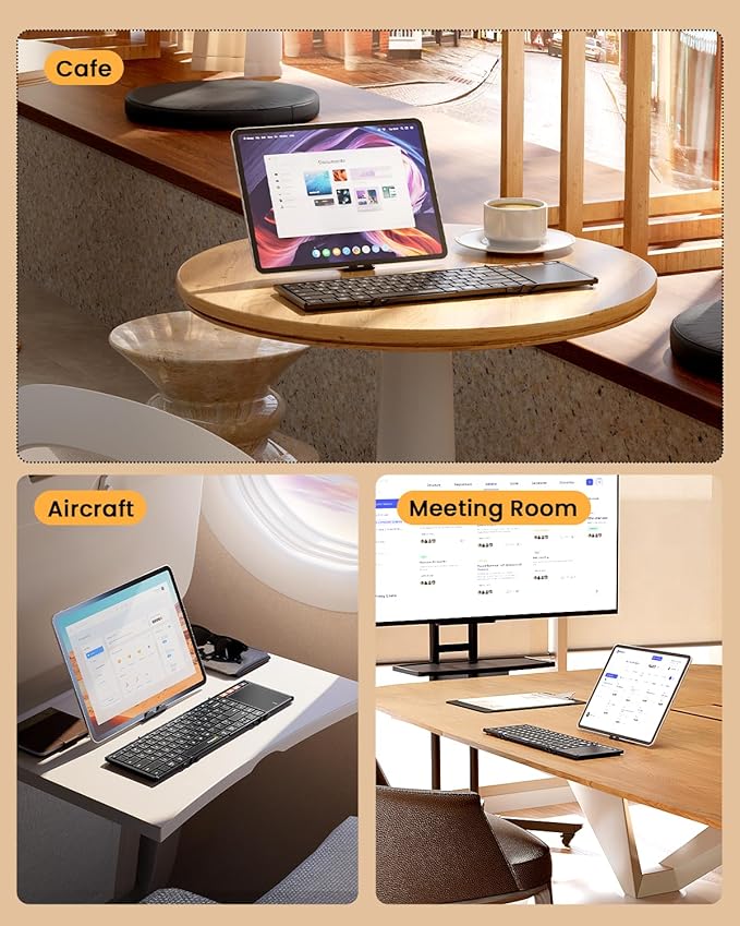 ProtoArc Foldable Keyboard with Touchpad, XK01 TP Folding Portable Keyboard, Full Size Keys, Large Trackpad Bluetooth Travel Keyboards for iPad Laptop PC Tablets -Black