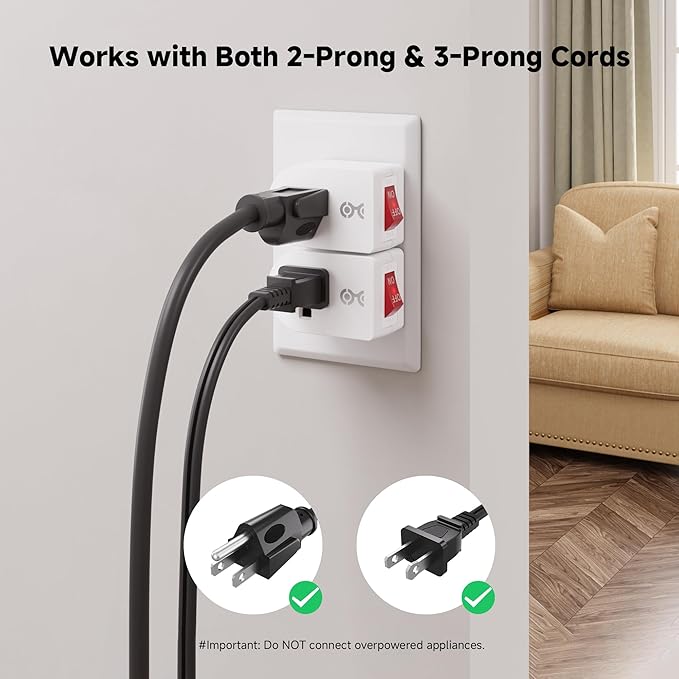 Cable Matters [ETL Listed] 3-Pack Grounded Outlet Switch with ON Off, Plug Switch ON Off, Single Outlet Adapter ON/Off, White