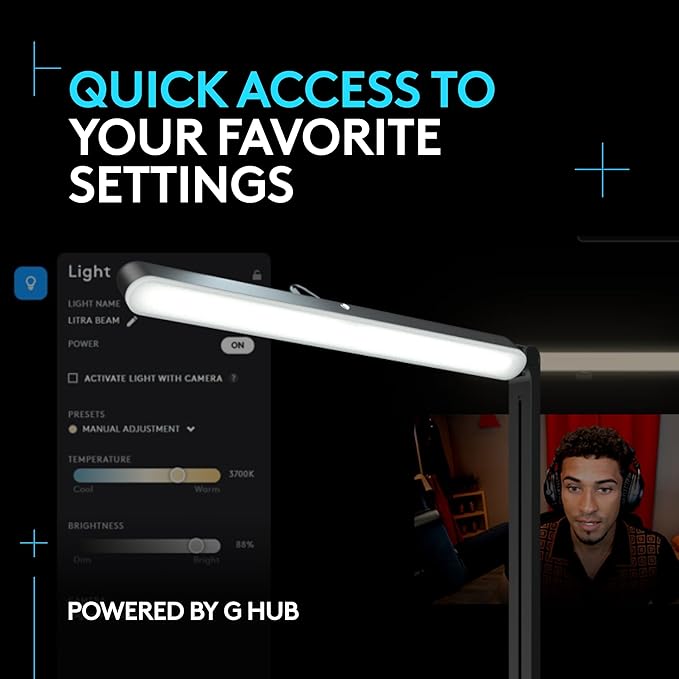 Logitech G Litra Beam LED Lights for Gaming Setup, Key Light with TrueSoft, Adjustable Mount, Brightness/Color Temp, Desktop App Control for PC/Mac - Graphite