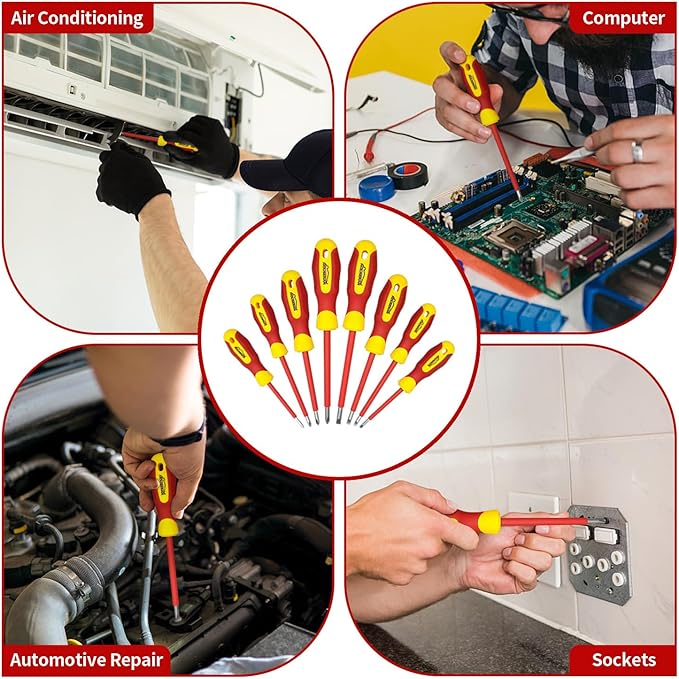 Insulated Screwdriver Set with Case, HOUSERAN 8-Piece Heavy Duty Phillips and Slotted Screwdriver Set, 1000 Volt, Magnetic Tips Screw Driver, Screwdrivers, Ideal for Electricians and Terminating Jobs