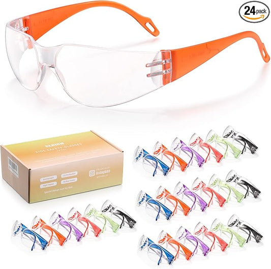 24 Pack Kids Safety Glasses in 6 Colors, UV Protection Eyewear for Children, Impact & Ballistic Resistant Protective Goggles with ANSI Z87+ Standards, for Science/Nurf Party/School/Landscaping