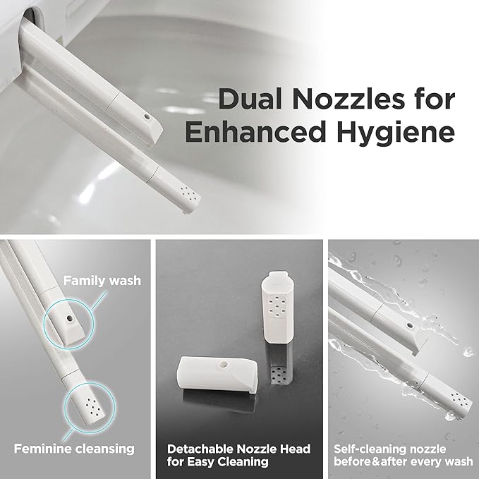 Blooming NB-R1060TR Bidet Toilet Seat, Smart Toilet Seat with Dual Nozzle, Warm Water, Dryer, Heated Seat, Ambient Nightlight, Electric Bidet with Remote (White/Round)