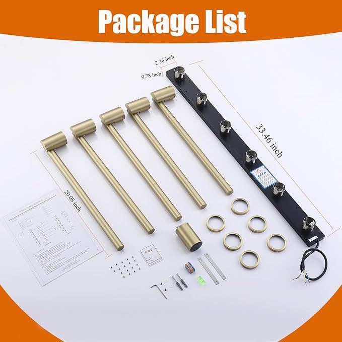 Heated Towel Rack Concealed Smart, 93W Swivel Electric Towel Warmer for Bathroom, Built-in Modular Electric Towel Rack with Timer, Thermostat, LED Display, APP, 5 Bars 180° Rotation, Hardwired, Gold