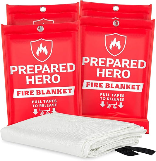 Prepared Hero Emergency Fire Blanket - 4 Pack Suppression for Kitchen, 40” x Home, Fiberglass Blanket.