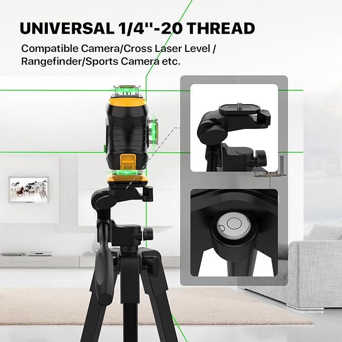 Laser Level Tripod,1/4"-20 Thread Mount,18" Lightweight Aluminum Portable Adjustable Tripod with 3-Way Flexible Pan Head, Bubble Level, Non-Skid Feet, Carrying Pouch Included,Black