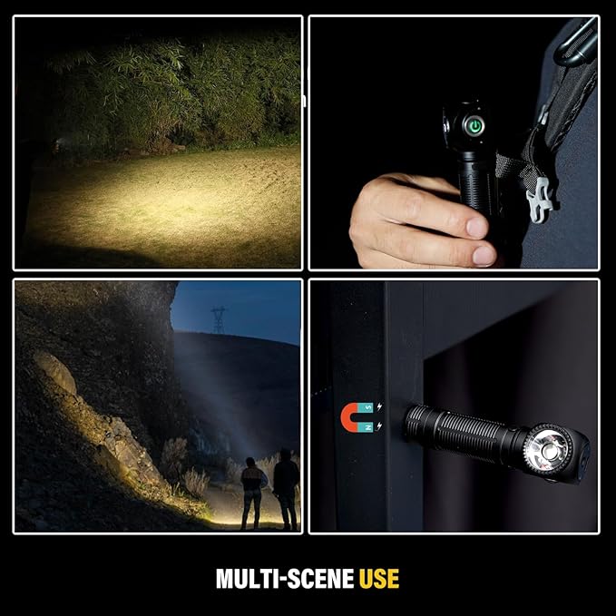 2000 Lumens Rechargeable Flashlight, 3800mAh Proximity Sensor & Right-Angle LED Flashlights, Magnetic Base, TIR Lens, IP68 Waterproof, Hands-Free Sensing Control