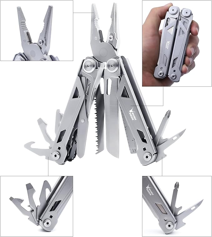 RUSH DEER Multi-Tool 18-in-1 Essential Survival Tools and Multitools Plier- Versatile Camping Tool Kit-Gift for Men-ultimate versatile toolkit For DIY, Outdoor (Sliver)
