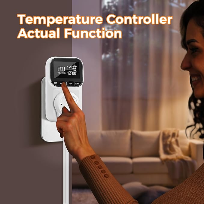 Diymore 1800W Digital Temperature Controller Plug in Thermostat Outlet Digital RV Thermostat Heating Cooling Mode Timer 15A /120V -104℉~210℉ for Greenhouse Incubator Homebrew Pool Thermometer