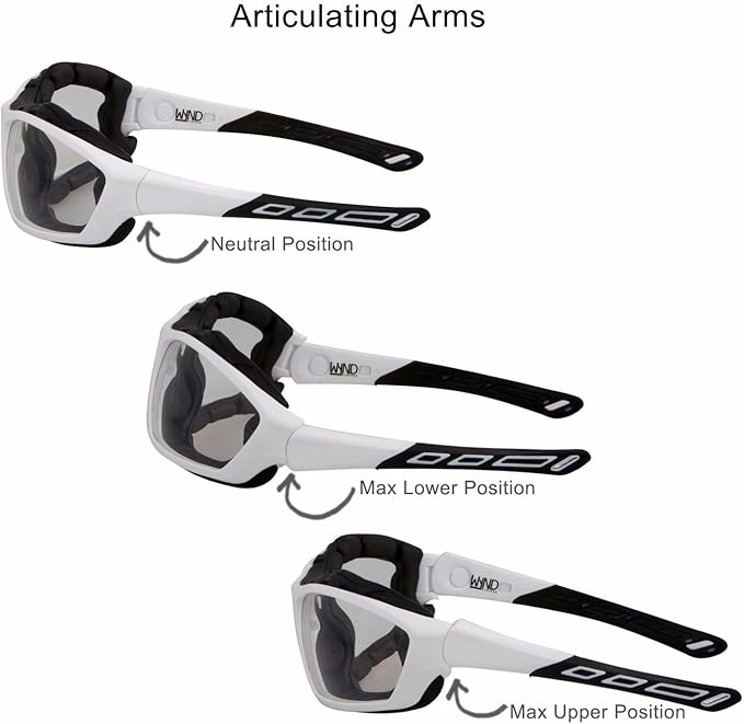 WYND Blocker Motorcycle Riding Glasses Extreme Sports Wrap Sunglasses (White/Clear)