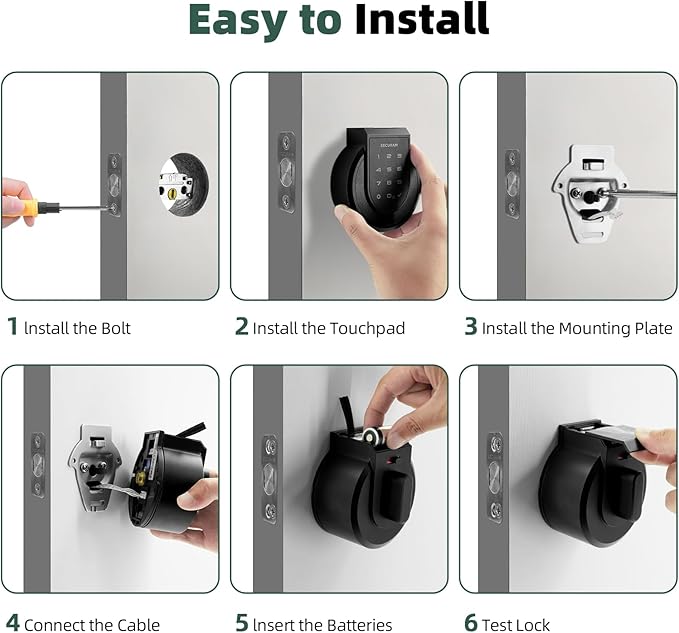 Touch Fingerprint Smart Lock, Black, Biometric, Bluetooth Enabled, Auto Lock, Voice Control via Alexa or Google