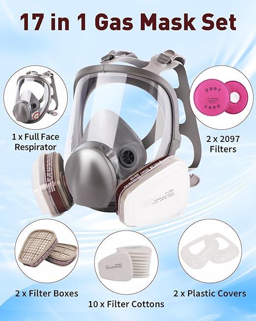 Full Face Respirator Mask - Reusable Organic Vapor Gas Mask with Activated Carbon Filters and Anti-fog Gas Cover Against Dust Fume for Painting, Polishing, Welding, Staining, Cutting