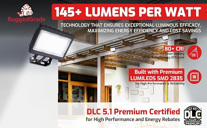 RuggedGrade 120W LED Flood Light | Kivo II Series | 17,400 Lumens | 3000K/4000K/5000K | Outdoor Waterproof Security Light | Knuckle Mount with Motion Sensor & Junction Box | DLC 5.1 Premium